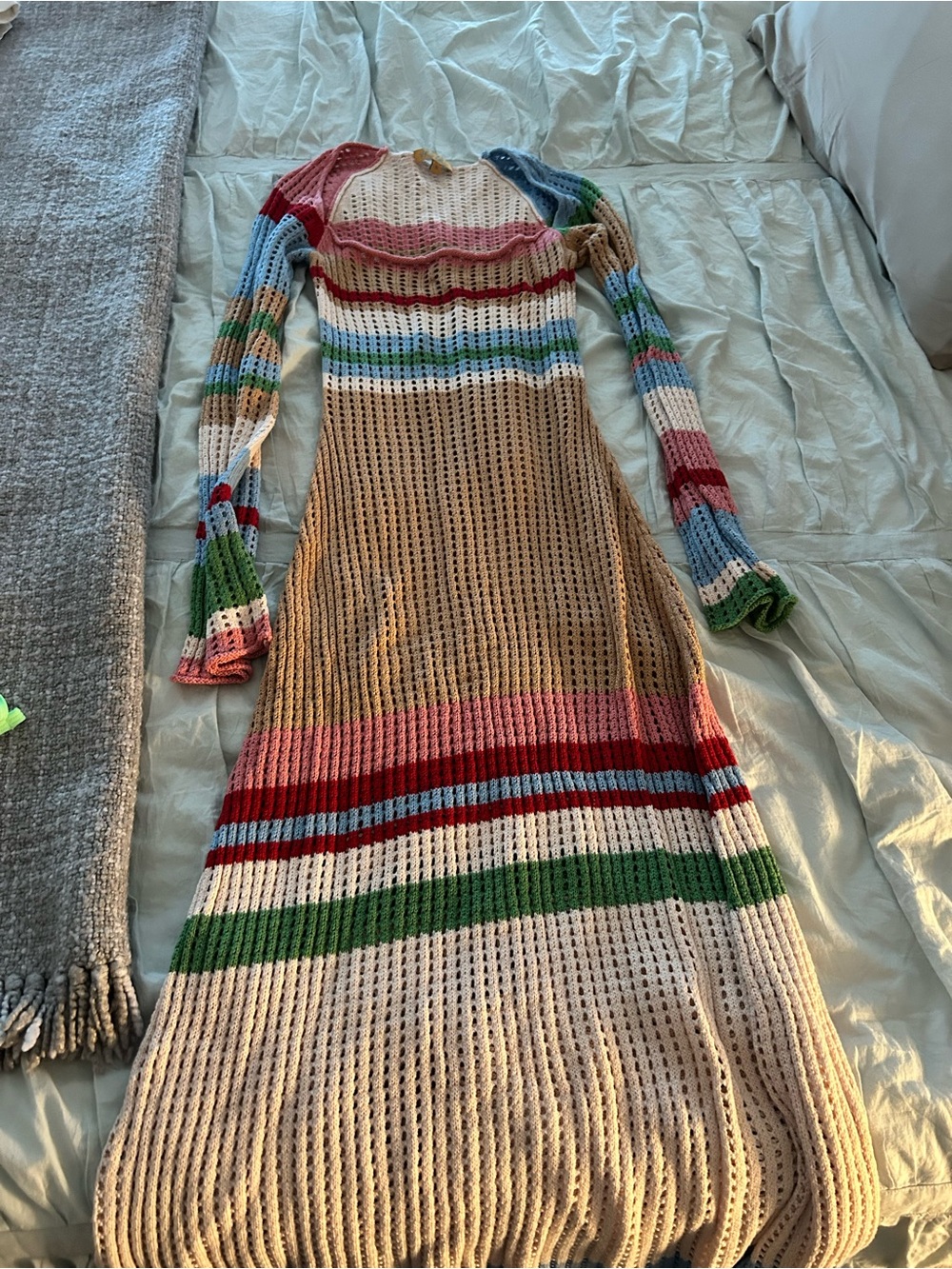 Long Striped Knit Maxi Dress in Multicolor